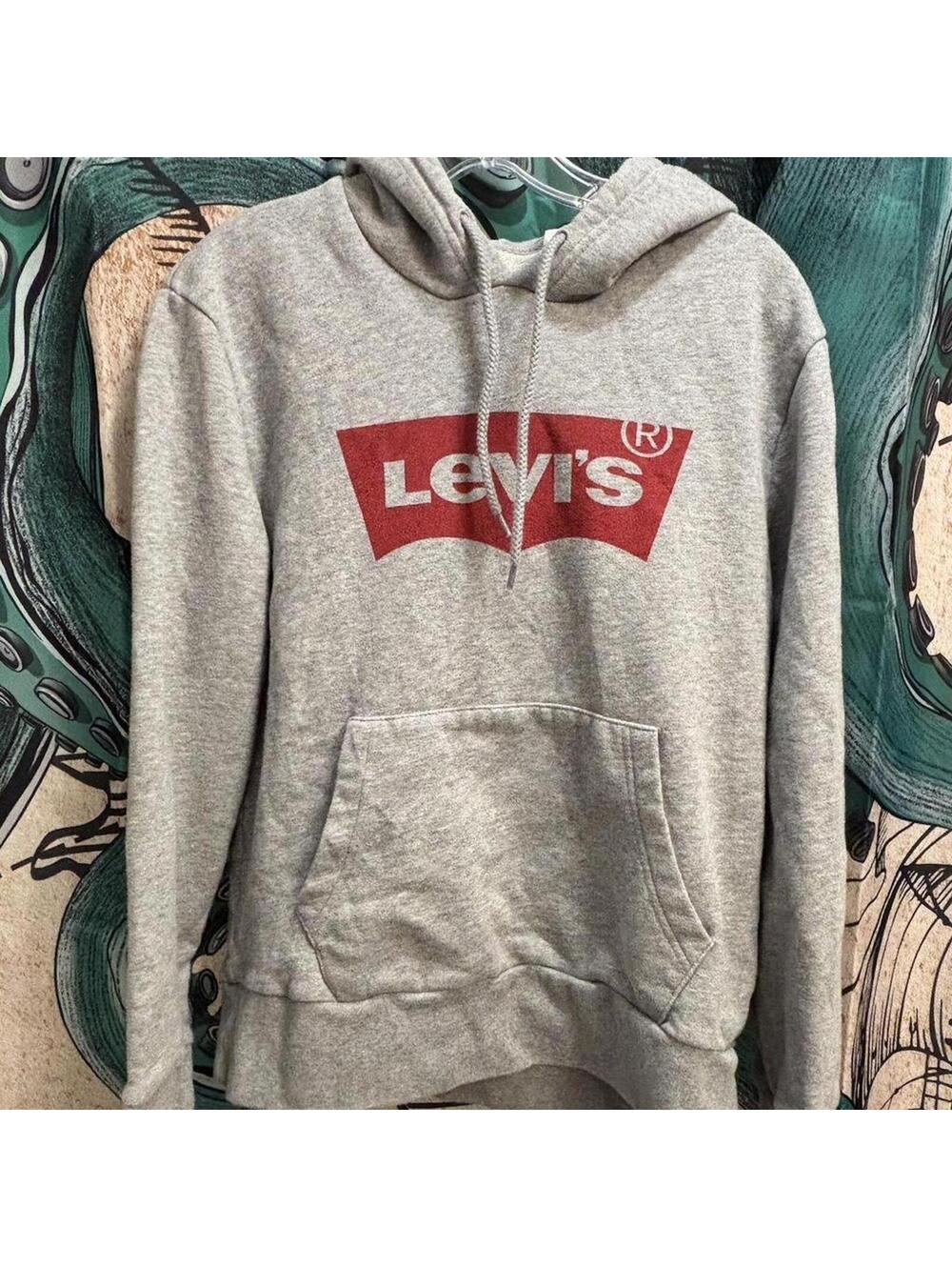levis hoodie gray logo pullover sweatshirt classic small
